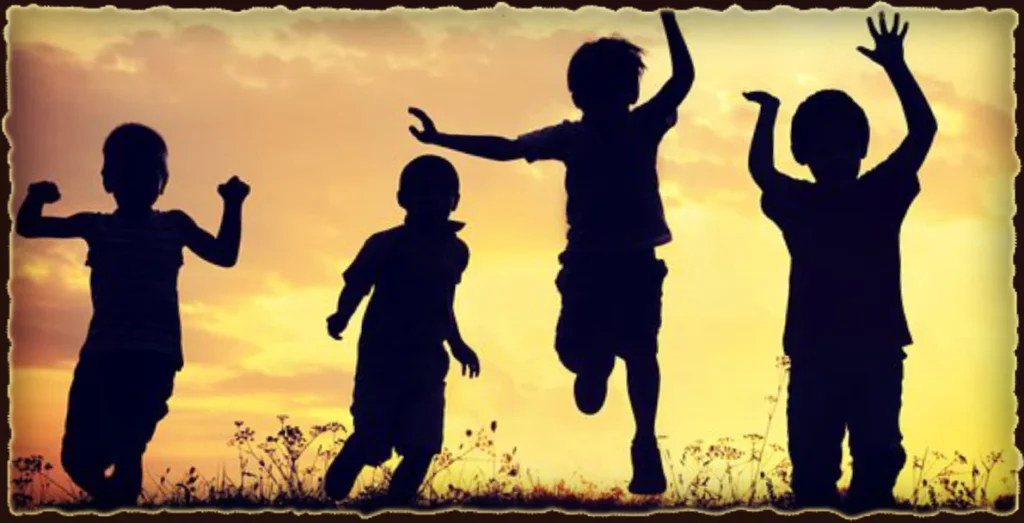 children having fun in sunset